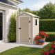 Pequeña caseta de jardín de resina beige 1,34m² + kit de base - JOBU