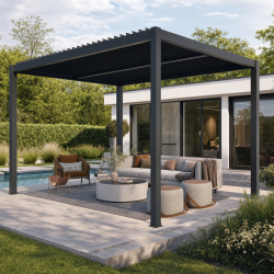 Pérgola bioclimática autoportante motorizada de aluminio negro grafito 3x3m - con mando a distancia - X-METAL