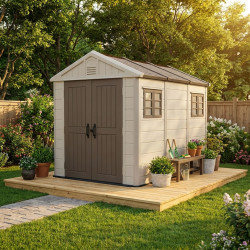 Caseta de jardín HDPE SunLife beige 7,17m² + suelo - Jôbu