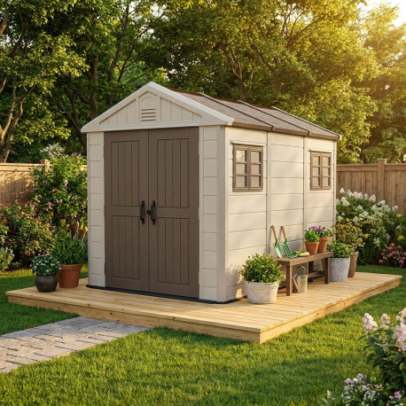 Caseta de jardín HDPE SunLife beige 7,17m² + suelo - Jôbu