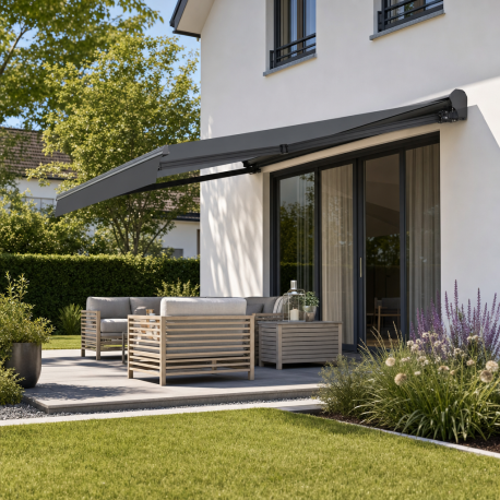 Toldo manual 395x300cm DECO tejido poliéster gris - X-METAL