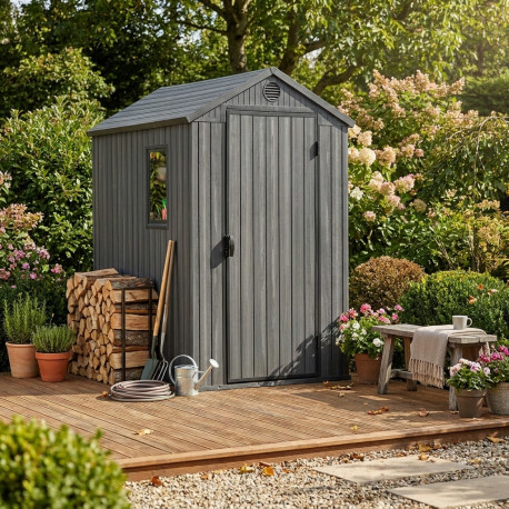 Caseta de jardin con aspecto madera gris 2,3m² Darwin 46 + piso - Keter