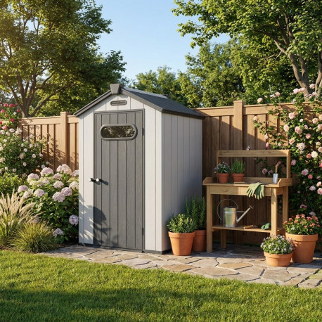 Caseta de jardín de resina cepillada DOCKER 1,24m² claraboya + suelo - Jobu