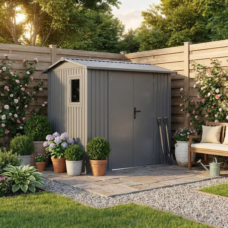 Caseta de jardín de acero galvanizado Roka 4,08m² + kit de anclaje - X-Métal