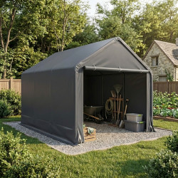 Caseta de jardín desmontable de 3x3m - 9m² de acero galvanizado + PES y polietileno gris – Jôbu