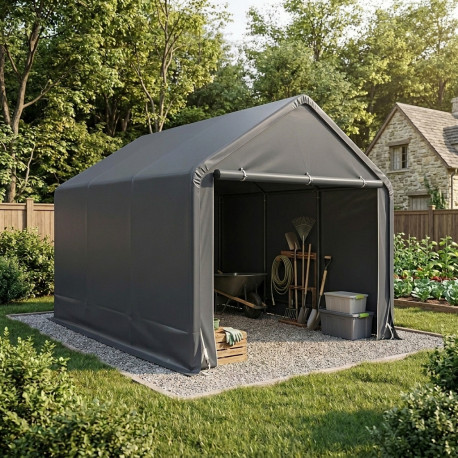 Caseta de jardín desmontable de 3x3m - 9m² de acero galvanizado + PES y polietileno gris – Jôbu