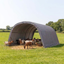 Cobertizo desmontable para animales 6,1x3,7m - 22,6m² de acero galvanizado + PES y polietileno antracita – Jôbu