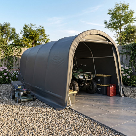 Garaje desmontable de 6,1x3m - 18,3m² de acero galvanizado + PES y polietileno gris – Jôbu