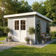 Caseta de jardín de madera compuesta 28 mm gris claro 9m² techo plano PREMIUM - Woodlife Garden