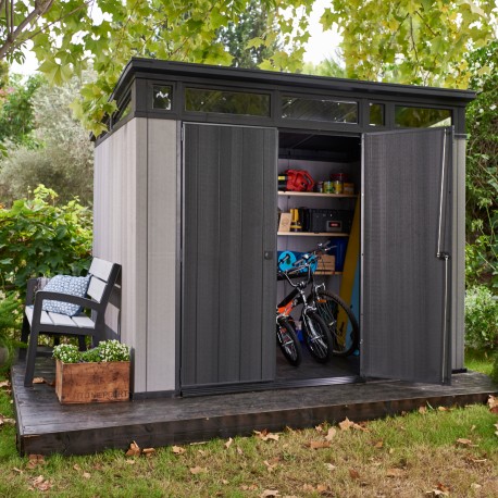Caseta de resina cepillada Brossium pendiente simple 6m² + suelo - Keter
