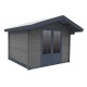 Caseta de madera de composite 28 mm gris oscuro de 14,44m² puerta de doble de aluminio y doble acristalamiento - WoodLife