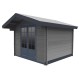 Caseta de madera de composite 28 mm gris oscuro de 14,44m² puerta de doble de aluminio y doble acristalamiento - WoodLife