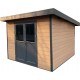 Caseta de jardín de madera compuesta 28 mm aspecto madera envejecida 9m² PREMIUM techo plano - Woodlife Garden